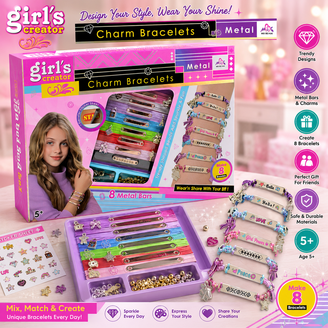 Girl's Creator Metal Charm Bracelet Making Set - Ages 5+