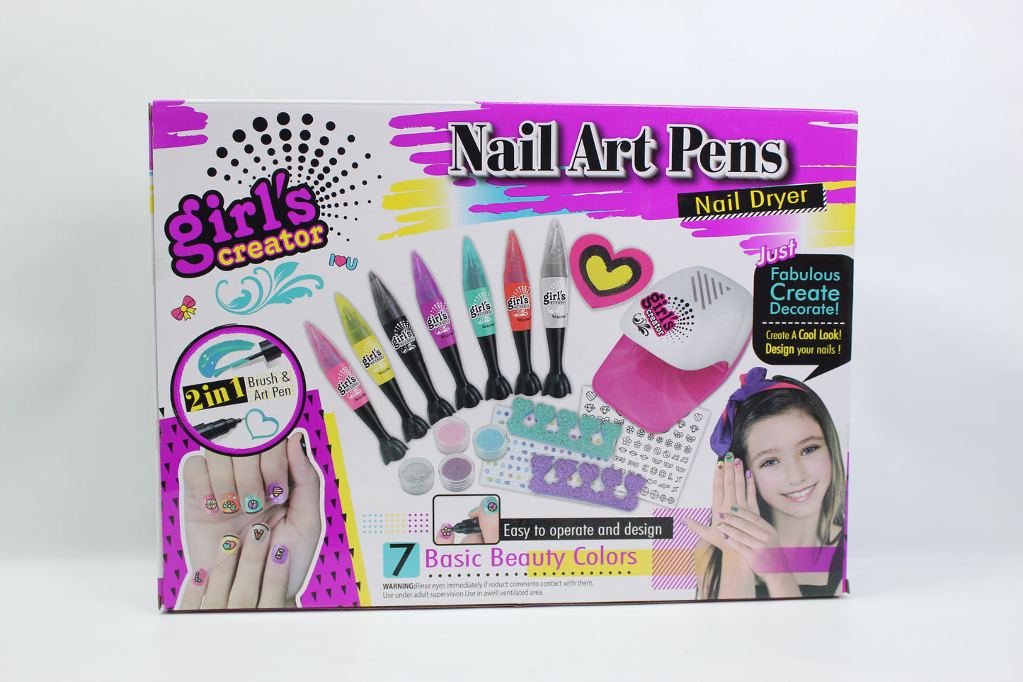 Girl's Creator Nail Art Pens and Nail Dryer Set - Ages 6+