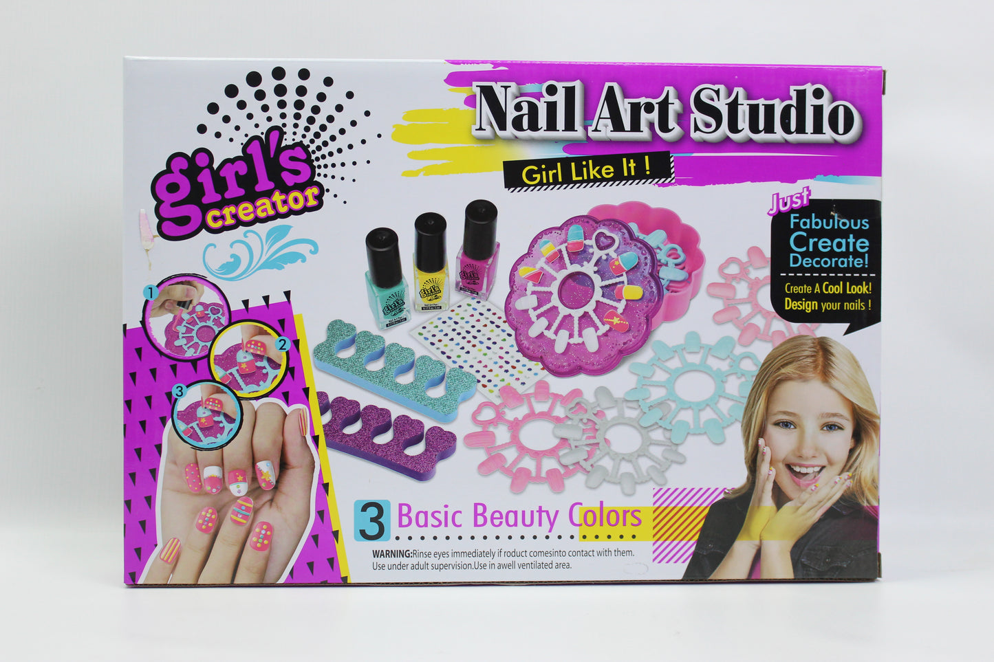 Girl's Creator Nail Art Studio with 12 Fingernail Sets - Ages 5+