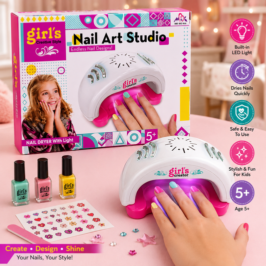 Girl's Creator Nail Art Studio with Light-Up Nail Dryer - Ages 5+