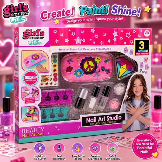 Girl's Creator Nail Art Studio with UV LED Nail Dryer - Ages 6+