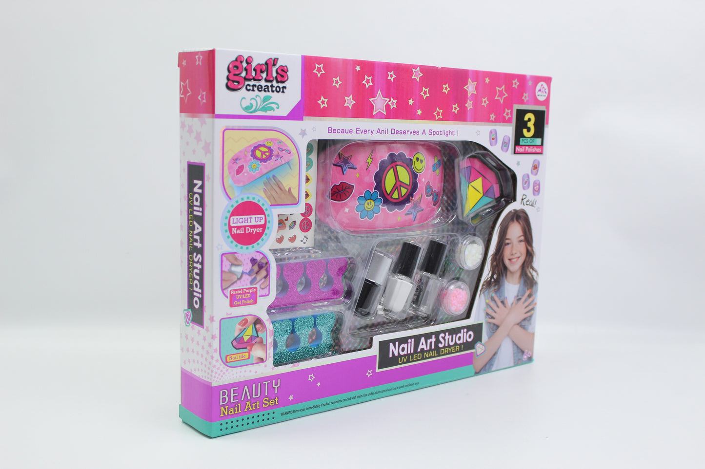 Girl's Creator Nail Art Studio with UV LED Nail Dryer - Ages 6+