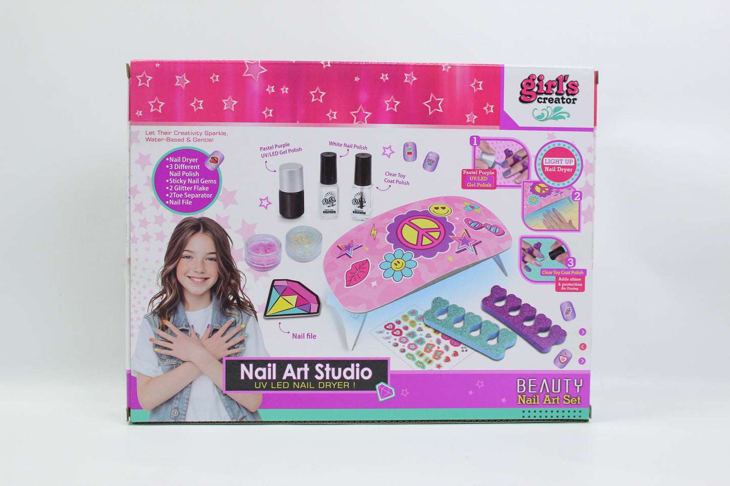 Girl's Creator Nail Art Studio with UV LED Nail Dryer - Ages 6+