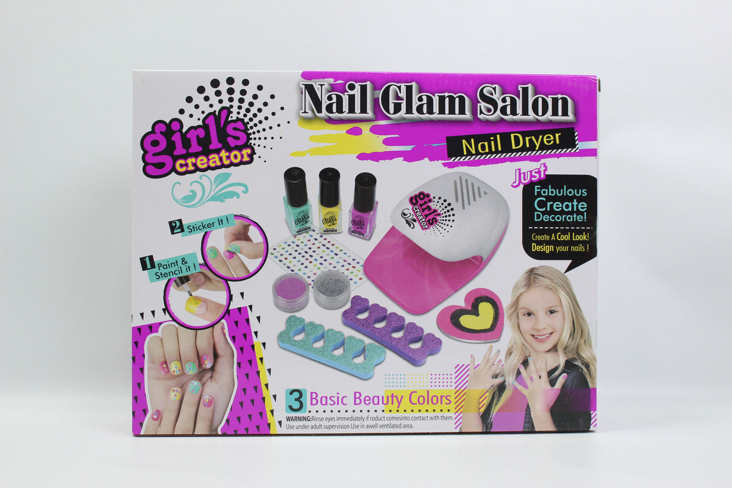 Girl's Creator Nail Glam Salon with Nail Dryer - Ages 5+