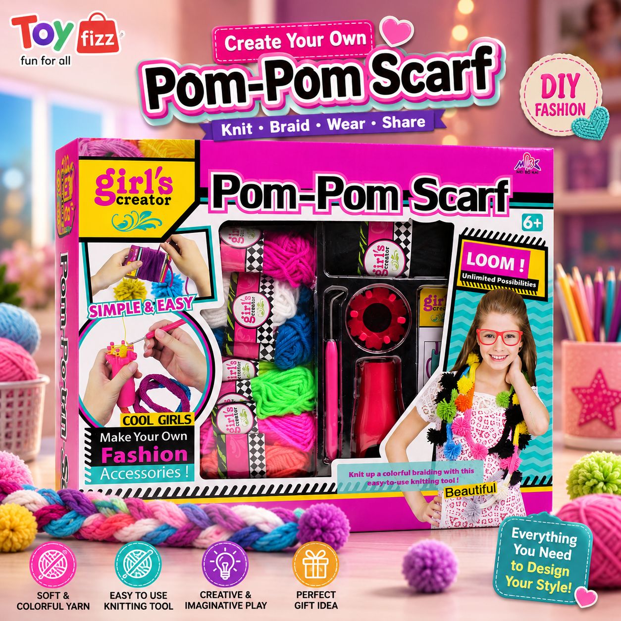 Girl's Creator Pom-Pom Scarf Loom Kit - Ages 6+