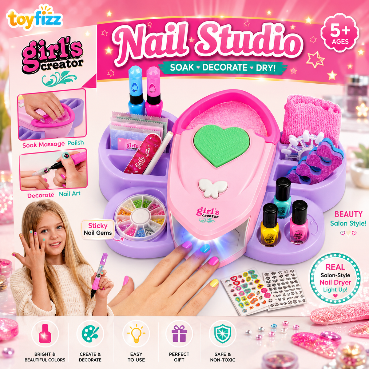 Girl's Creator Spa Nail Studio with Light-Up Nail Dryer - Ages 5+