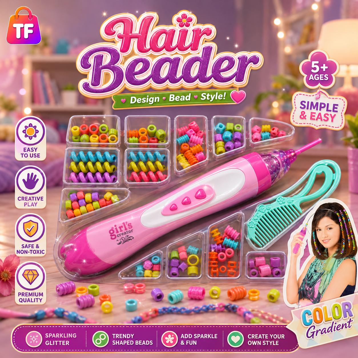 Hair Beader and Beauty Styling Set for Kids