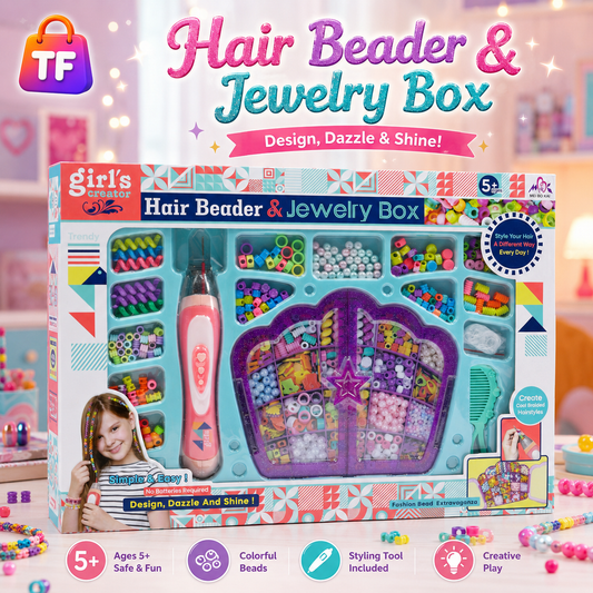 Hair Beader and Jewelry Box Activity Set for Kids