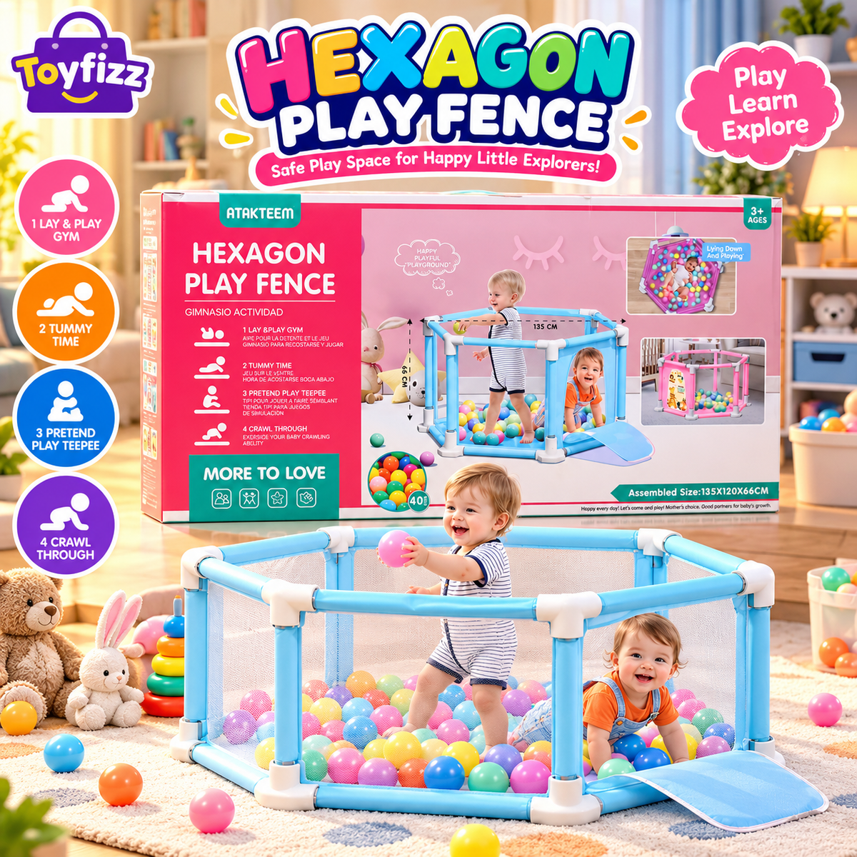 Hexagonal Kids Play Fence with 40 Balls