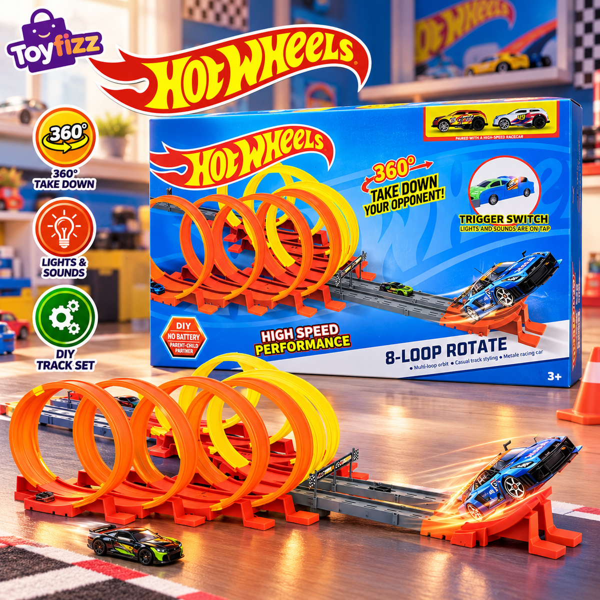 Hot Wheels Loop Racing Track Set - 70 Pieces