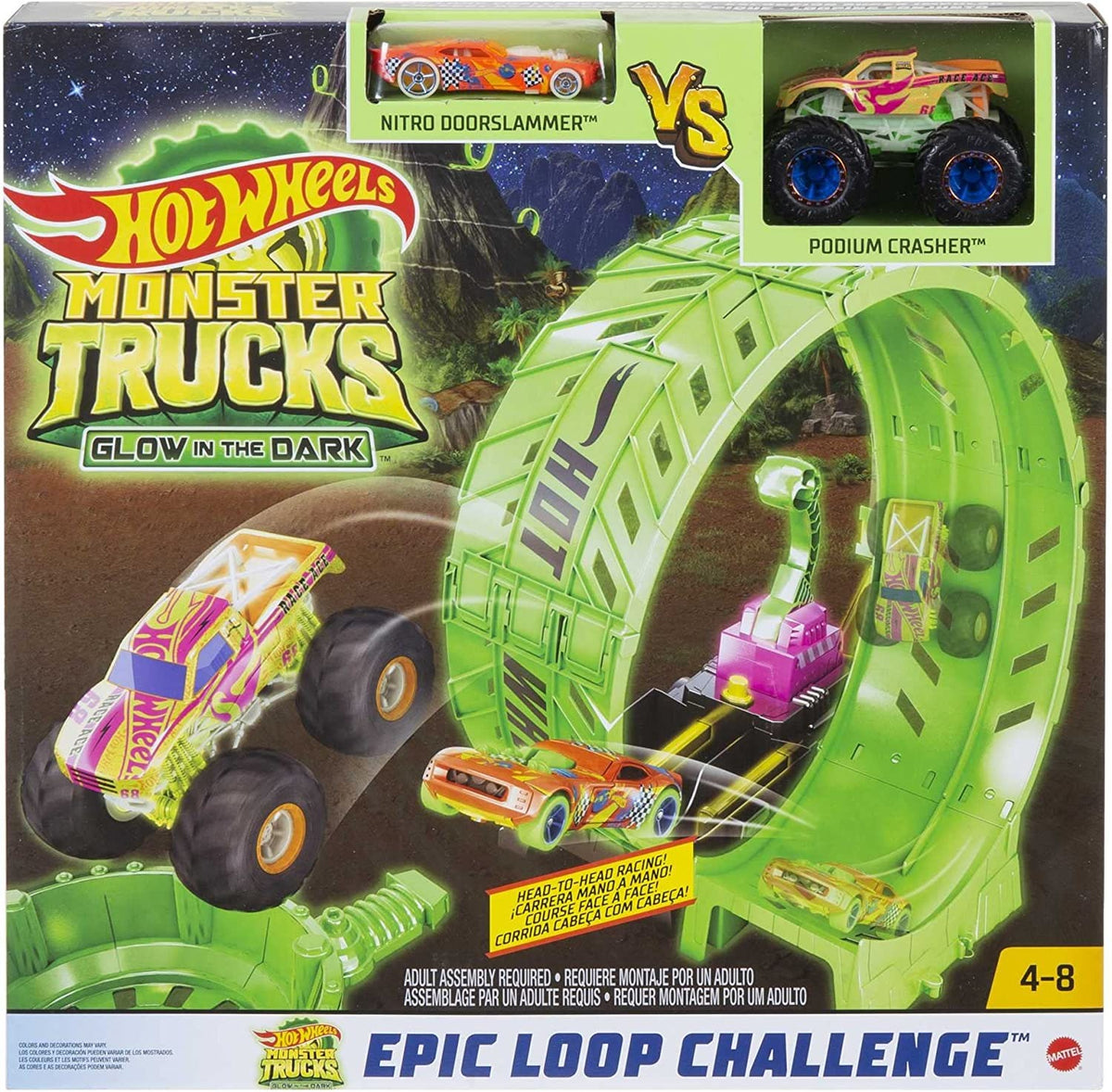 Hot Wheels Monster Trucks Glow in the Dark Epic Loop Challenge Playset