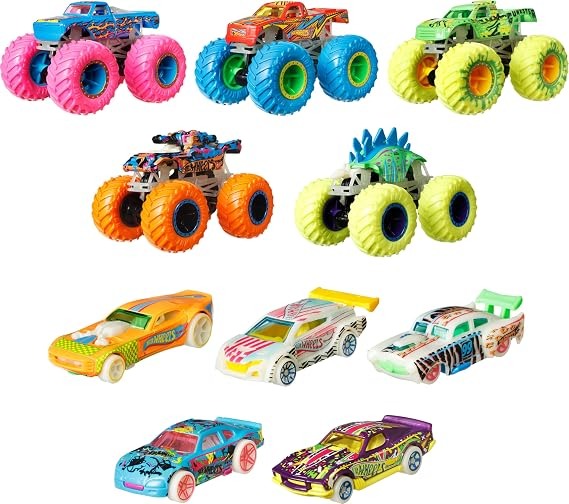 Hot Wheels Monster Trucks Glow in the Dark Vehicle Bundle
