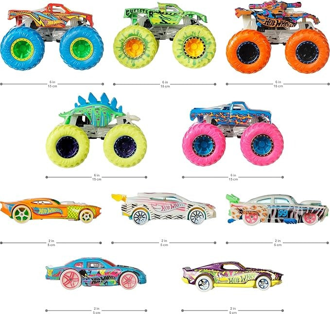 Hot Wheels Monster Trucks Glow in the Dark Vehicle Bundle