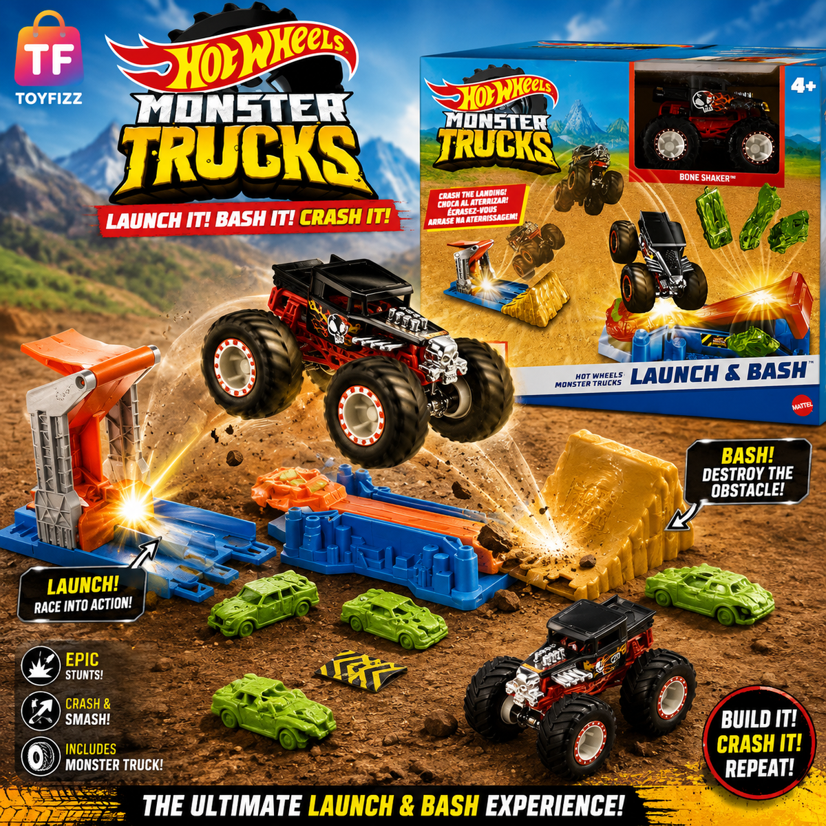 Hot Wheels Monster Trucks Rhino Launch & Bash Playset