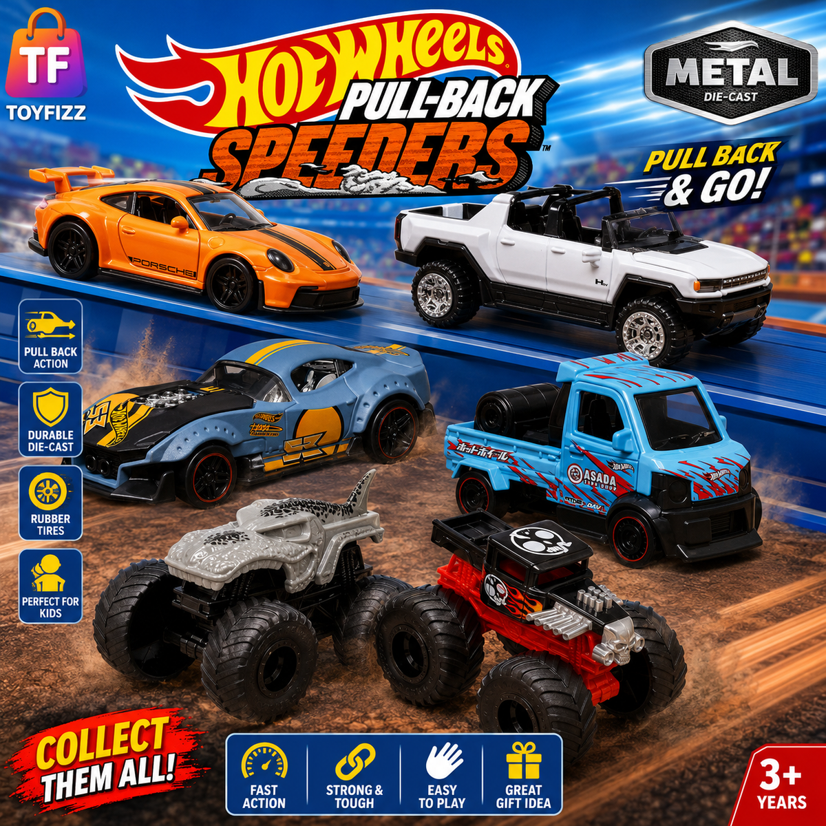 Hot Wheels Pull-Back Toy Vehicle - Assorted Design