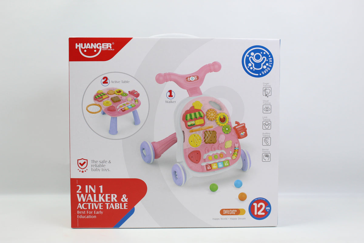 Huanger 2-in-1 Baby Walker & Activity Table - Pink - Ages 12M+