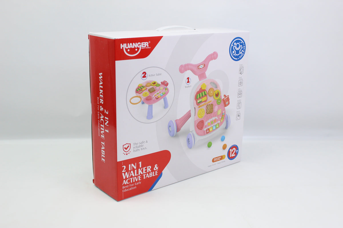 Huanger 2-in-1 Baby Walker & Activity Table - Pink - Ages 12M+
