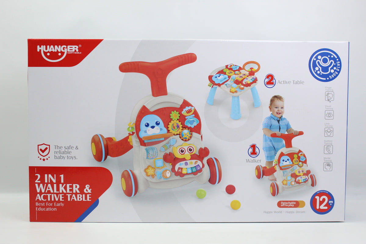 Huanger 2-in-1 Baby Walker & Activity Table - Red - Ages 12M+