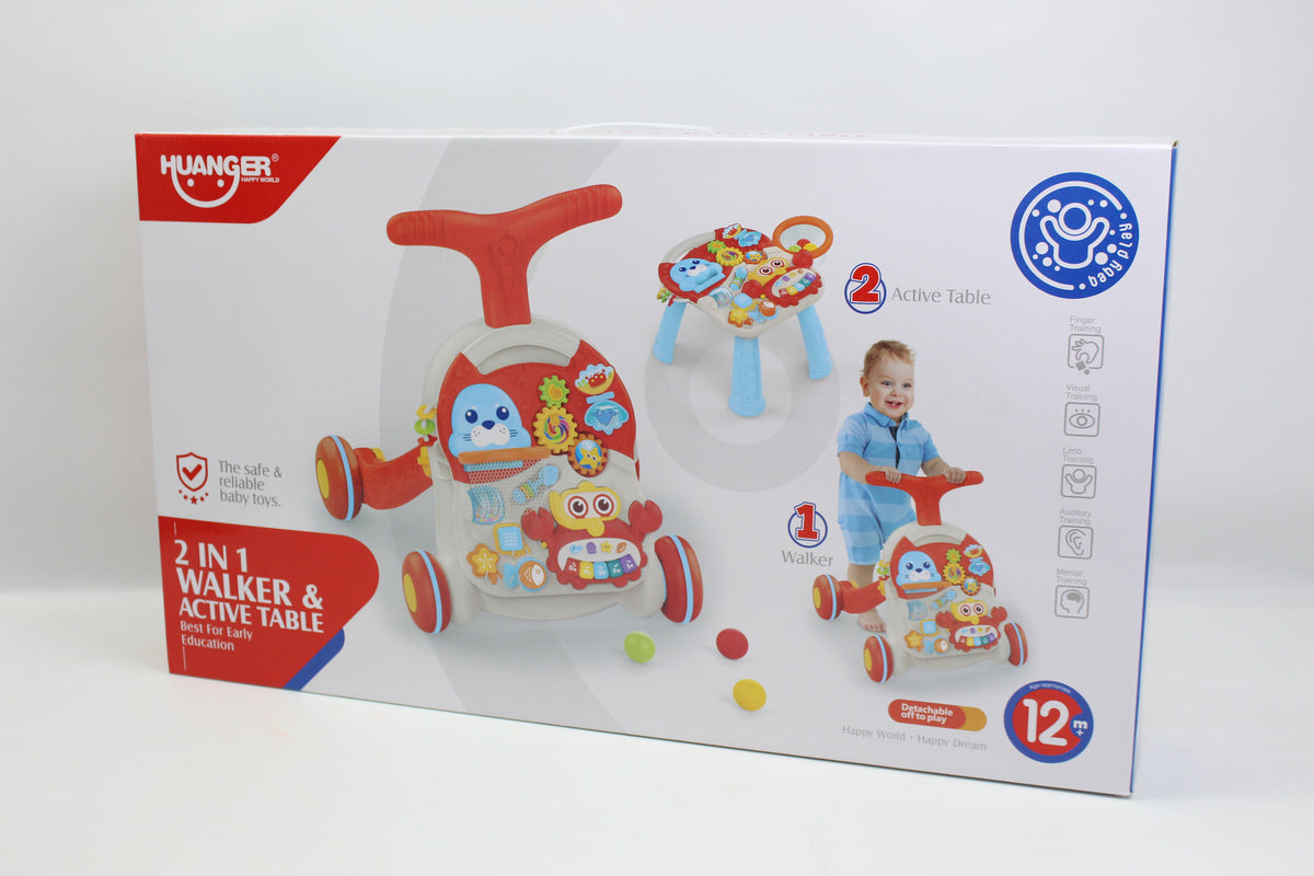 Huanger 2-in-1 Baby Walker & Activity Table - Red - Ages 12M+