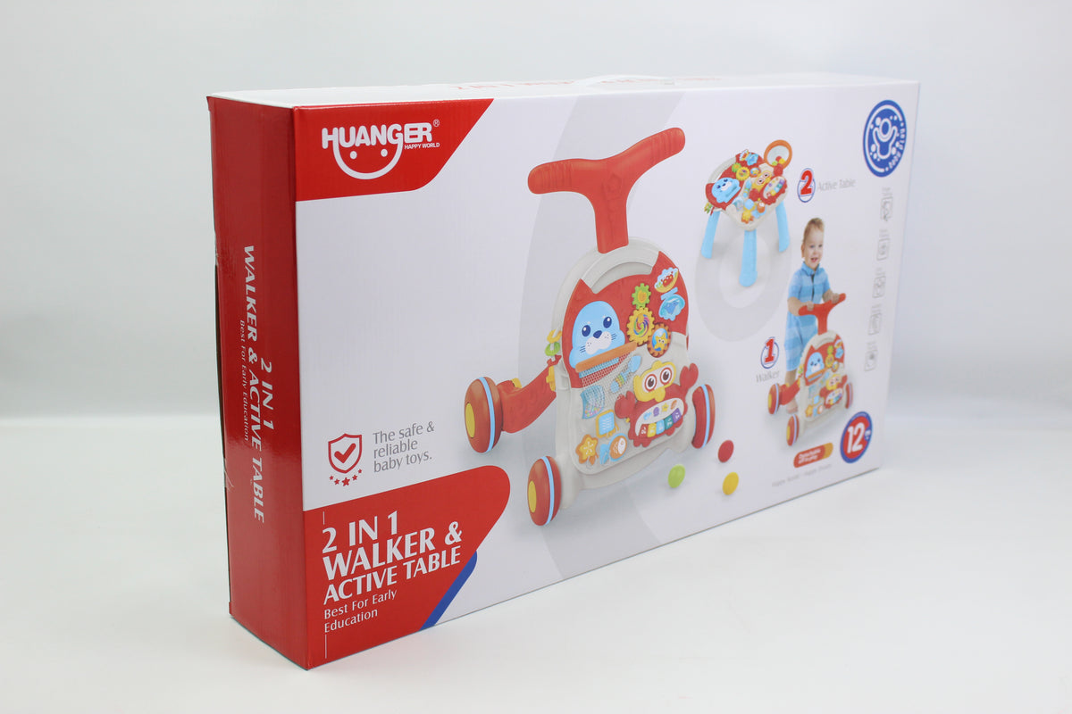 Huanger 2-in-1 Baby Walker & Activity Table - Red - Ages 12M+