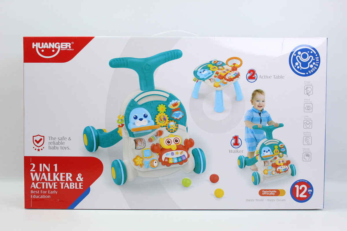 Huanger 2-in-1 Baby Walker & Activity Table - Teal - Ages 12M+
