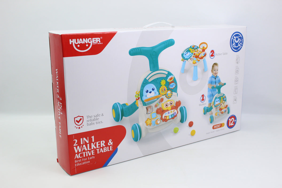 Huanger 2-in-1 Baby Walker & Activity Table - Teal - Ages 12M+