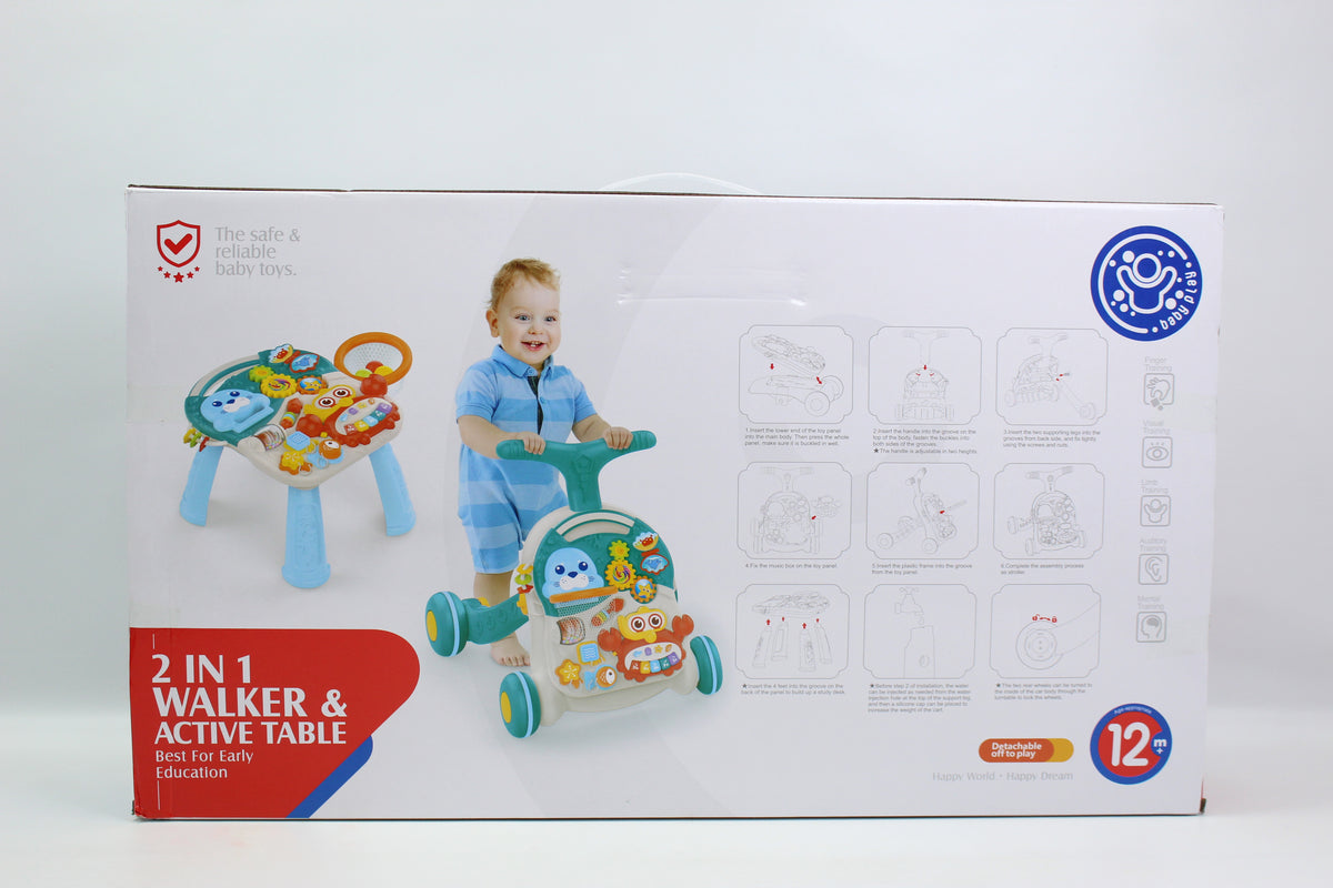 Huanger 2-in-1 Baby Walker & Activity Table - Teal - Ages 12M+