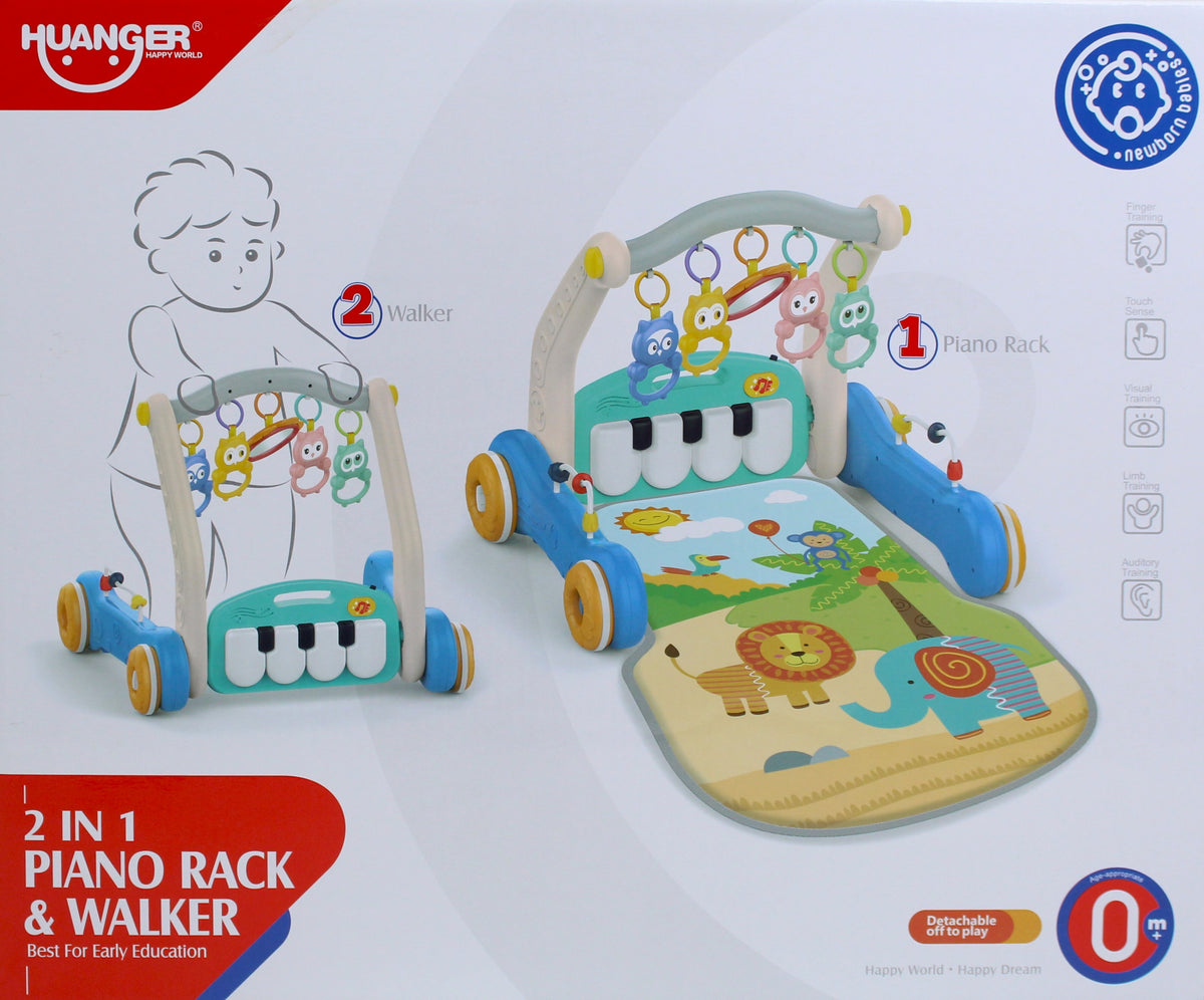 Huanger 2-in-1 Piano Play Gym & Walker - Blue - Ages 0M+