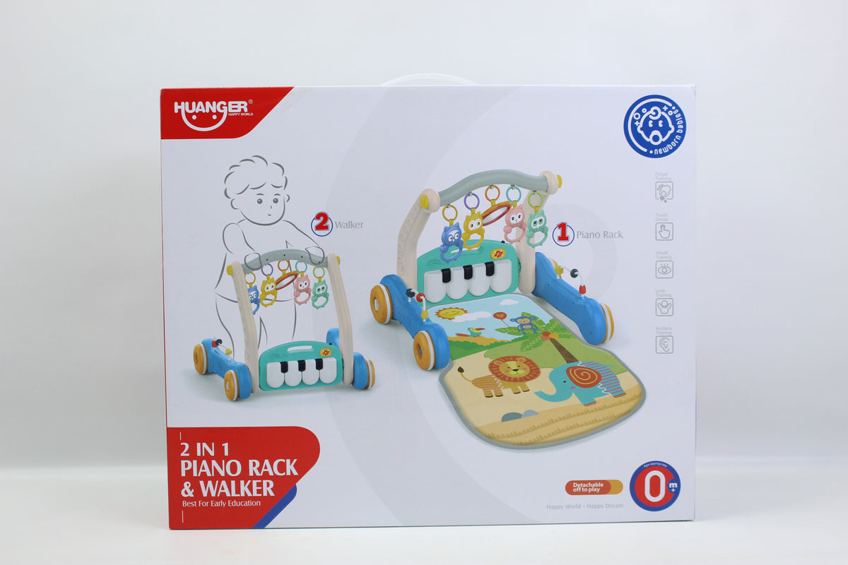 Huanger 2-in-1 Piano Play Gym & Walker - Blue - Ages 0M+