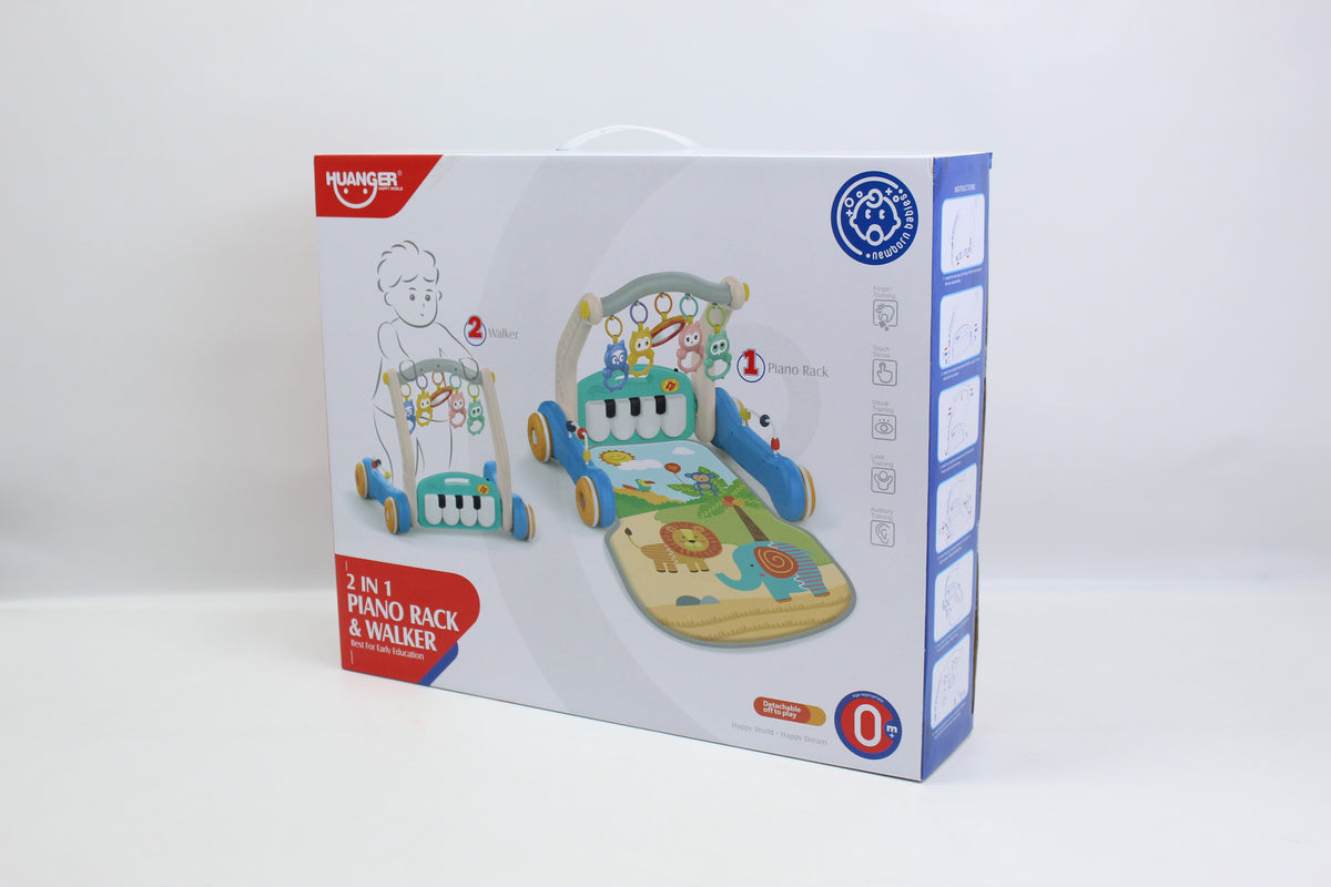 Huanger 2-in-1 Piano Play Gym & Walker - Blue - Ages 0M+