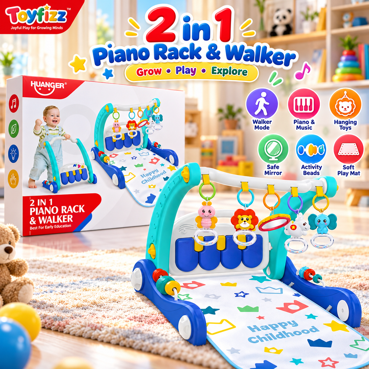 Huanger 2-in-1 Piano Rack & Baby Walker - Ages 0M+