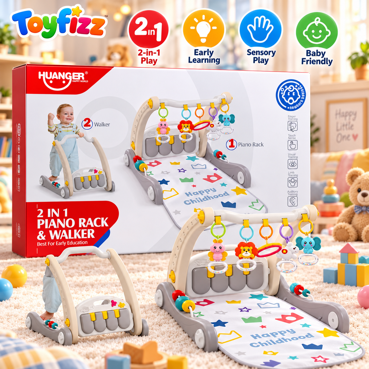 Huanger 2-in-1 Piano Rack & Baby Walker - Ages 0M+
