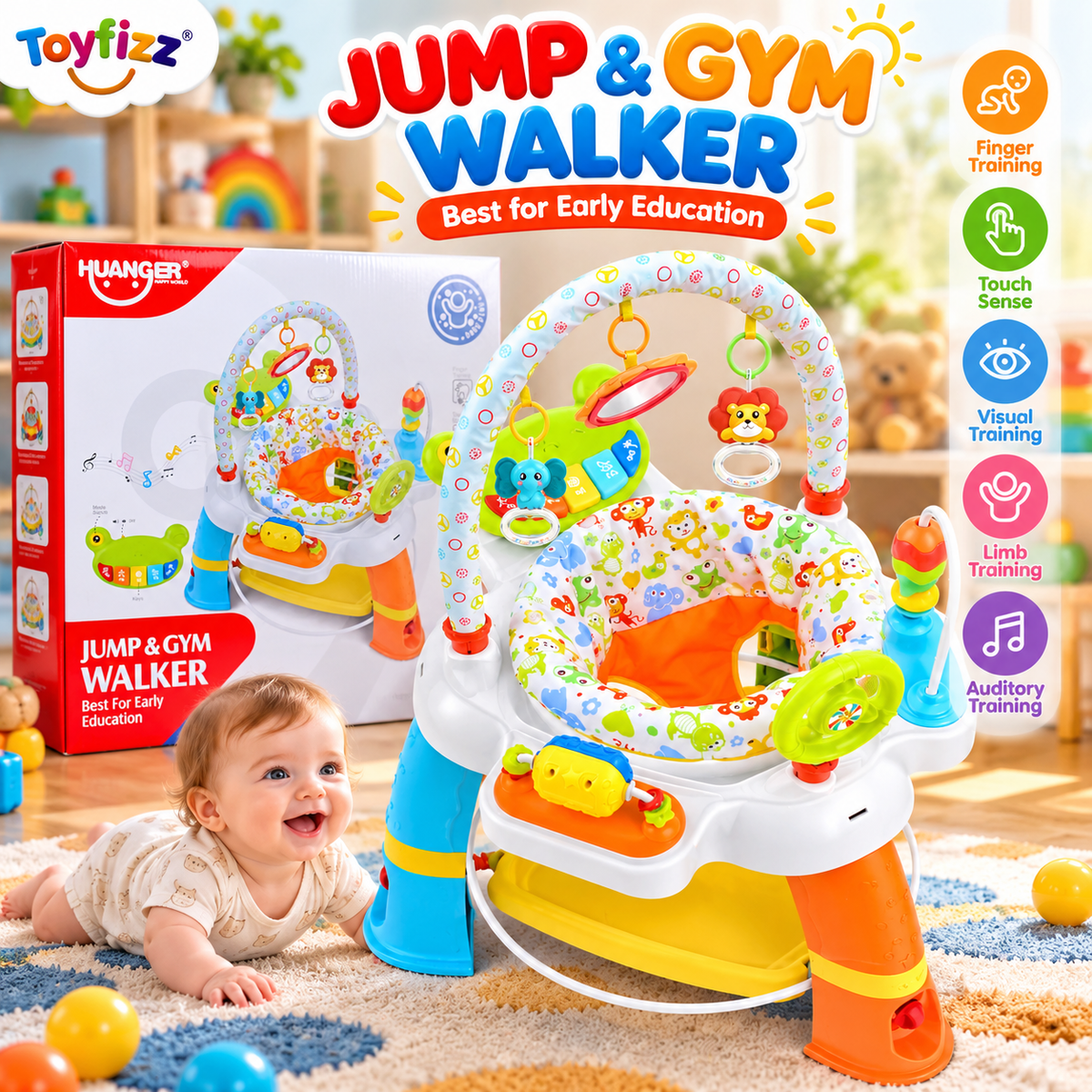 Huanger 3-in-1 Musical Jump & Gym Walker - Ages 12M+