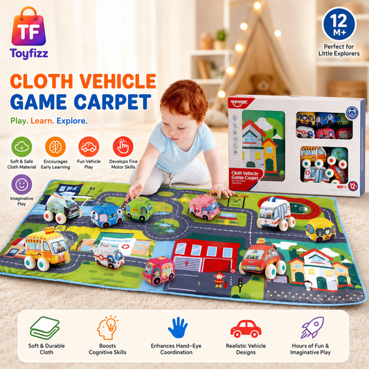 Huanger 3-in-1 Soft Vehicle Playset with Play Mat - Ages 12M+
