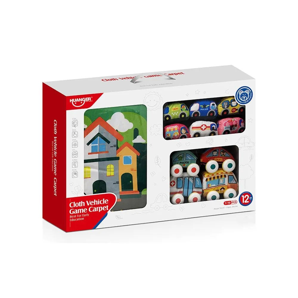 Huanger 3-in-1 Soft Vehicle Playset with Play Mat - Ages 12M+