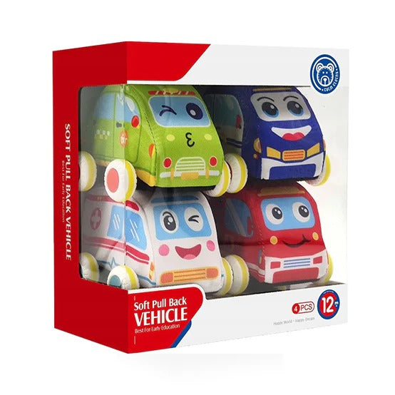 Huanger 4 Piece Baby Cartoon Vehicle Set - Ages 12M+