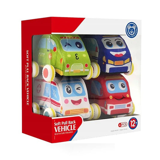 Huanger 4 Piece Baby Cartoon Vehicle Set - Ages 12M+