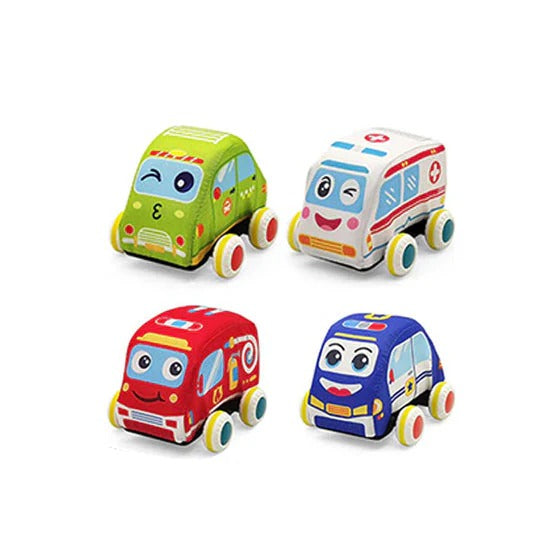 Huanger 4 Piece Baby Cartoon Vehicle Set - Ages 12M+