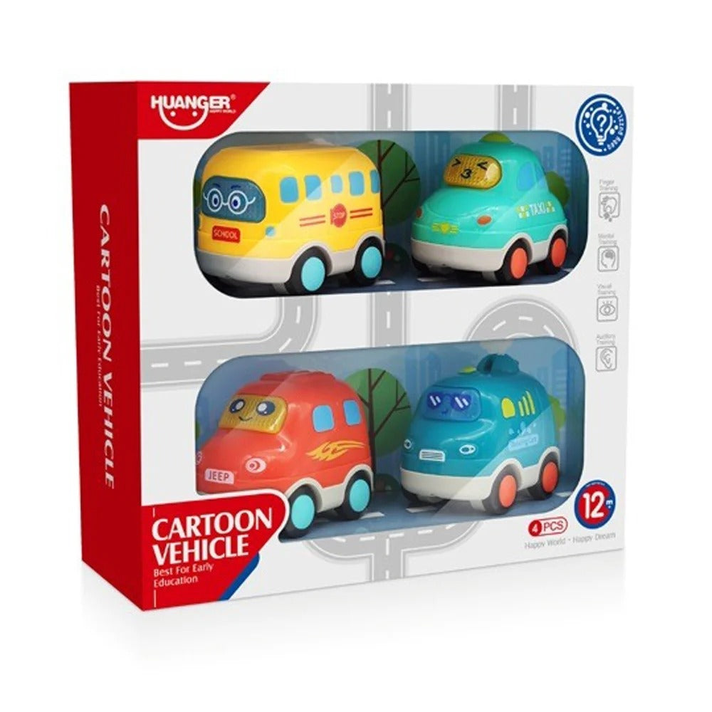 Huanger 4 Piece Musical Cartoon Vehicle Set - Ages 12M+