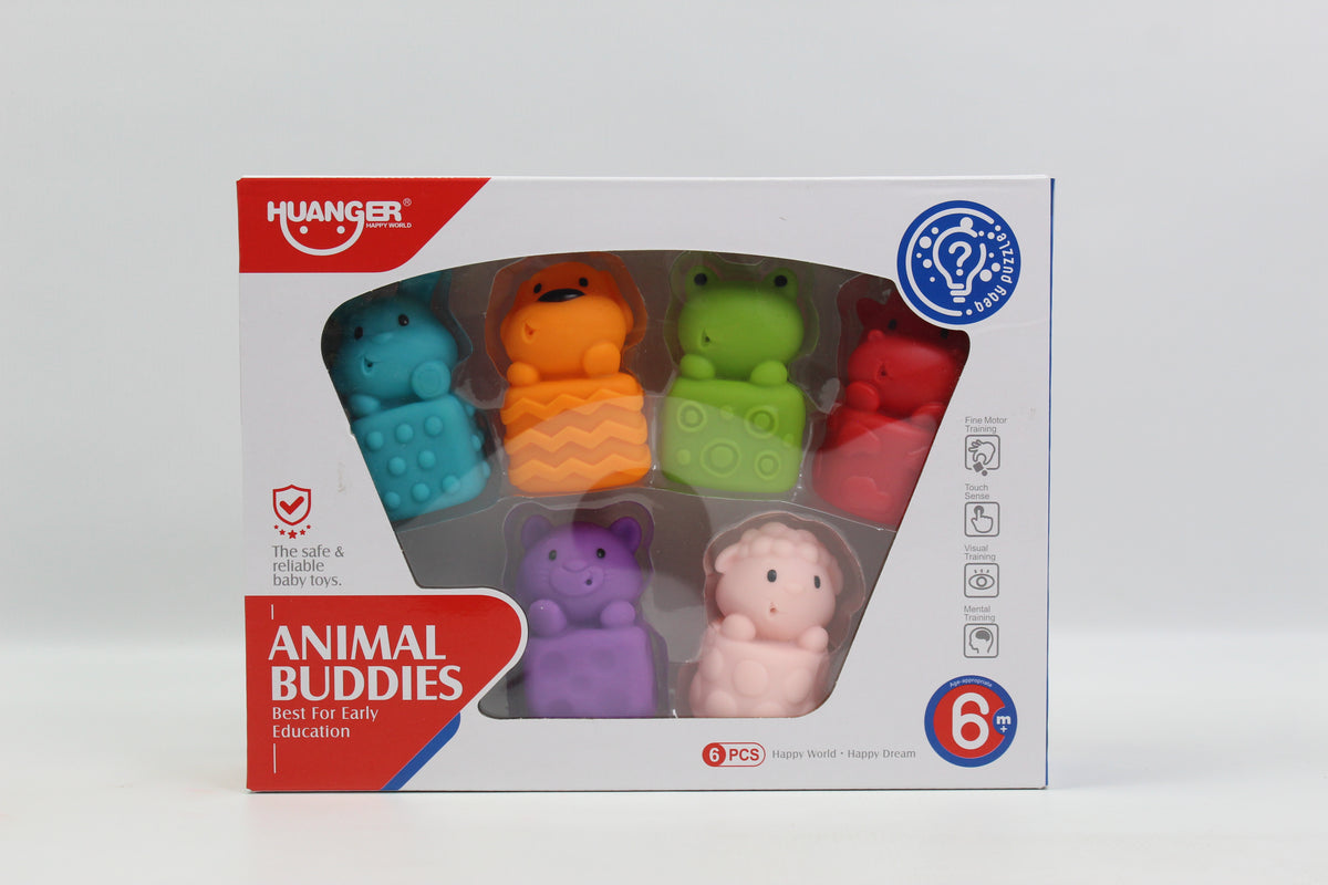 Huanger Animal Buddies Sensory Toys - 6 Piece Set - Ages 6M+