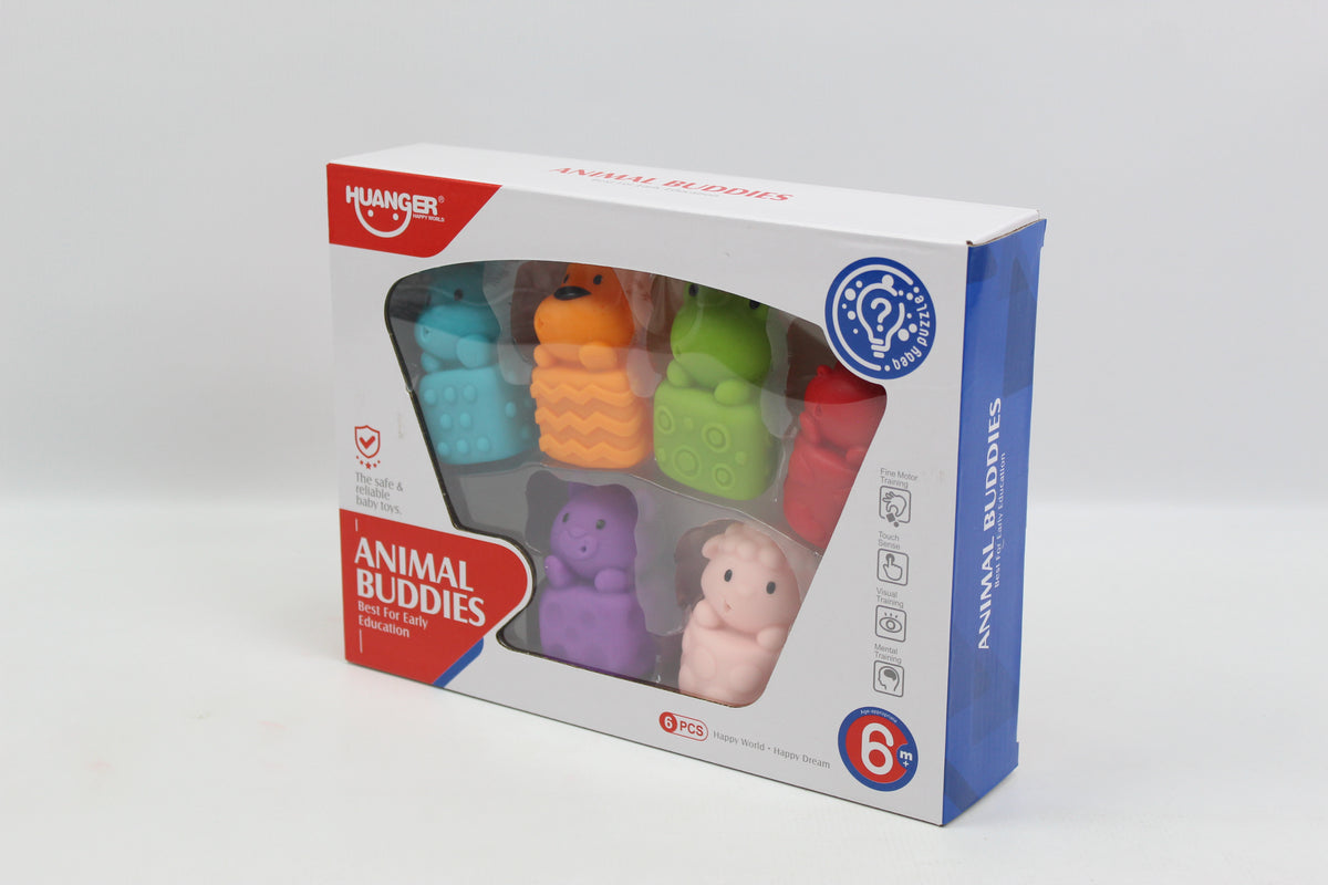 Huanger Animal Buddies Sensory Toys - 6 Piece Set - Ages 6M+