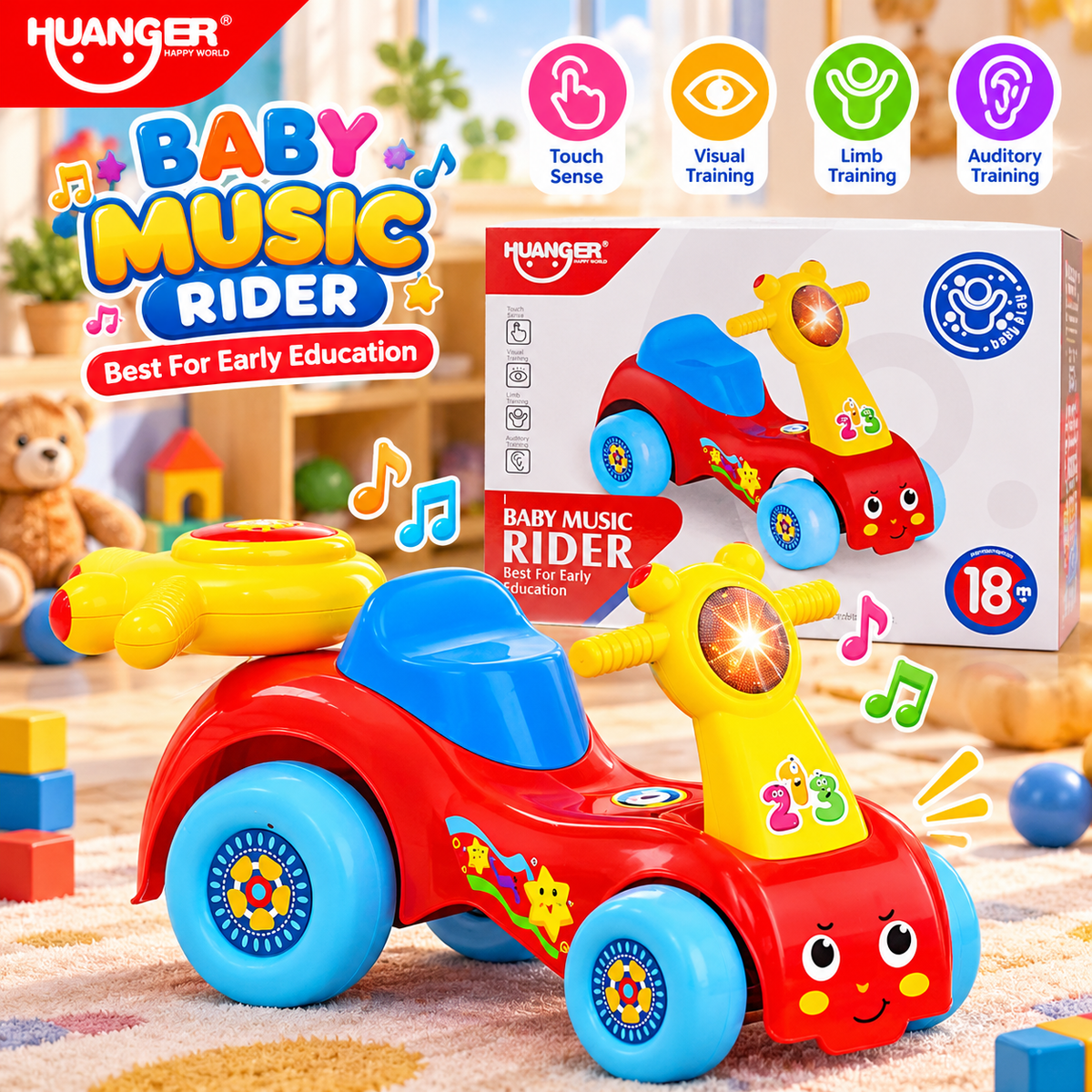 Huanger Baby Musical Ride-On Car - Ages 18M+