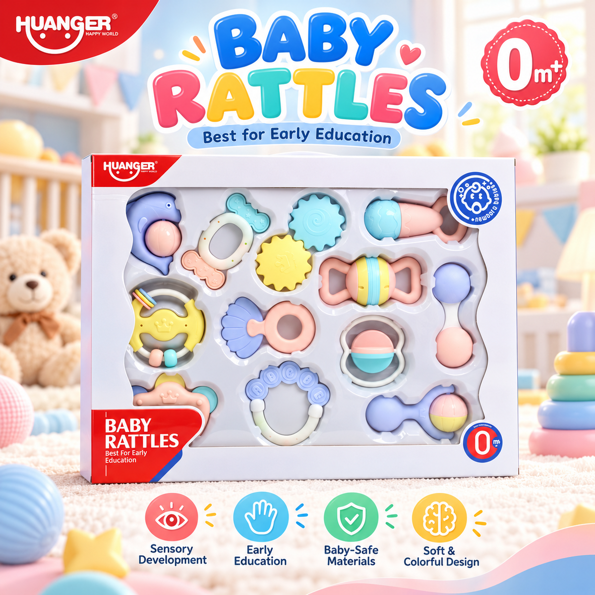 Huanger Baby Rattles - 12 Piece Set - Ages 0M+