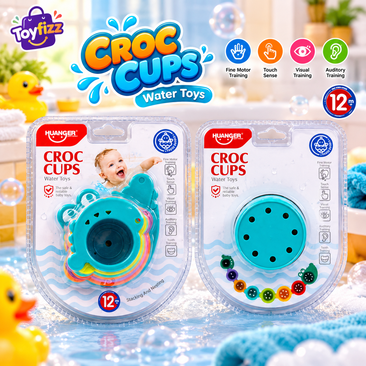 Huanger Croc Cups Stacking Bath Toy - Ages 12M+
