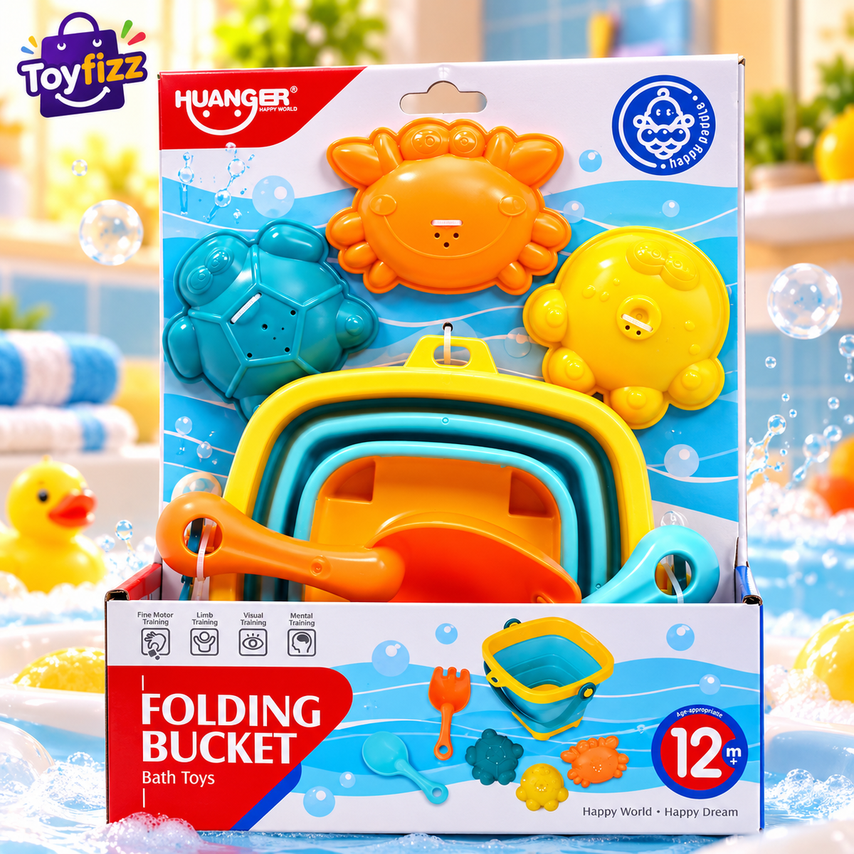 Huanger Folding Beach Bucket with Sand Toys - Ages 12M+
