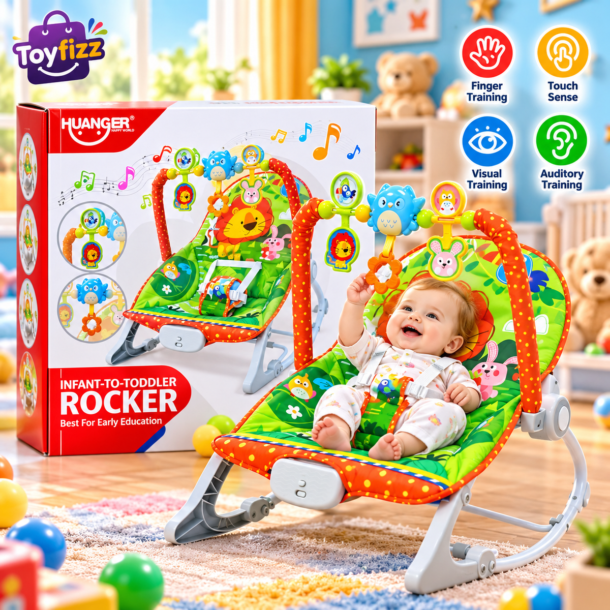 Huanger Infant-to-Toddler Musical Rocker - Green - Ages 0M+