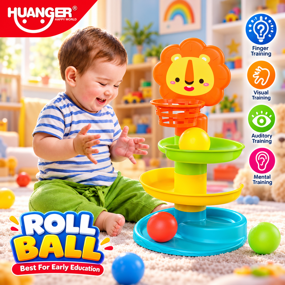 Huanger Lion Rolling Ball Tower - Ages 18M+