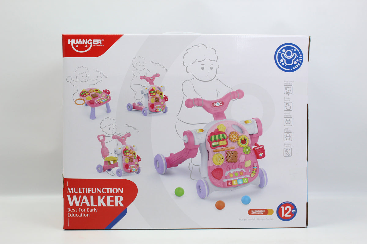 Huanger Multifunction 4-in-1 Musical Baby Walker - Pink - Ages 12M+