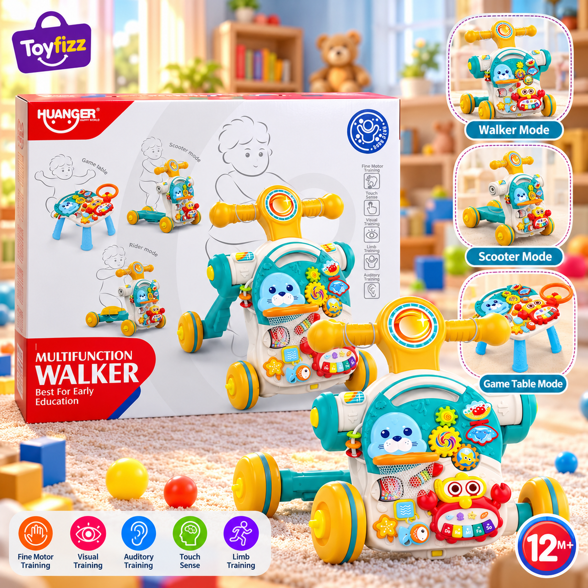 Huanger Multifunction Musical Baby Walker - Ages 12M+