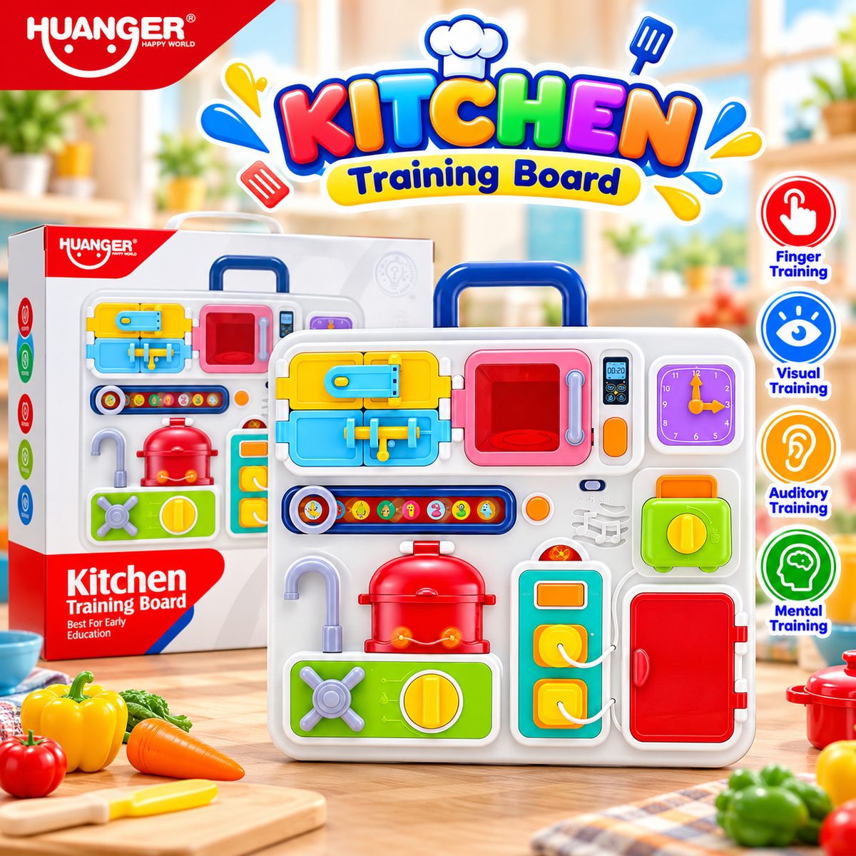 Huanger Kitchen-Themed Learning Activity Board - Ages 18M+